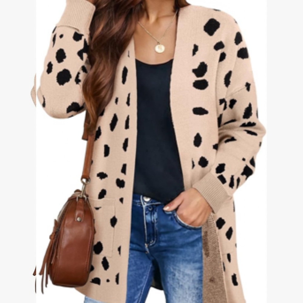Chic Beige and Black Patterned Cardigan